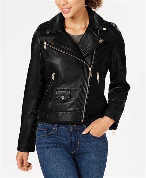 michael kors womens faux leather moto jacket|michael kors perforated leather jacket.